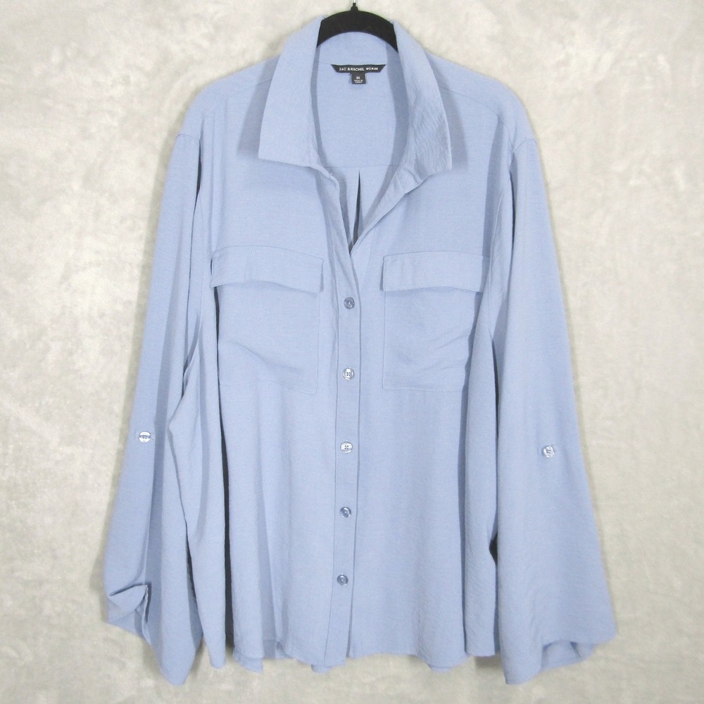 Zac & Rachel Shirt Top Plus Size 3X Woman Blue Lightweight Button Front